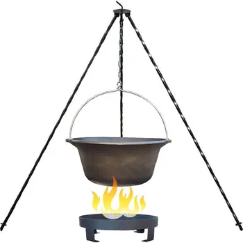 Kempingové nádobí Litinový kotlík 7,2 L + klasická ocelová trojnožka 1 m + přenosné ohniště 36 cm