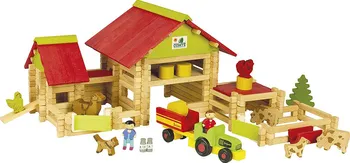 dřevěná hračka Jeujura DVDJ8059 Velká farma s traktorem a zvířátky 220 ks
