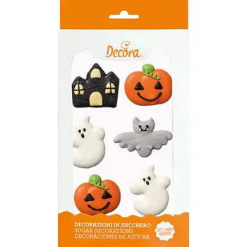 Jedlá dekorace na dort Decora 0500219 Halloween dýně duch a strašidelný kostel 6 ks