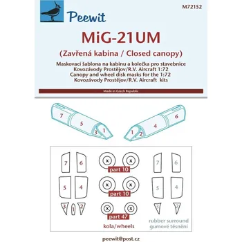 Plastikový model Peewit 1/72 Canopy mask Mig-21UM closed canopy (KP,RV)