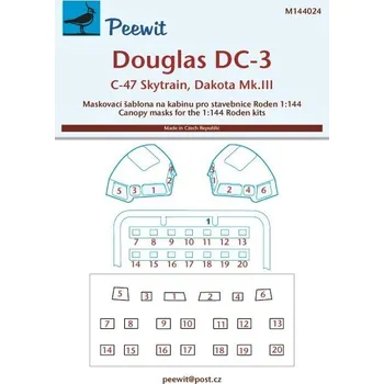 Plastikový model Peewit 1/144 Canopy mask Douglas DC-3 (RODEN)