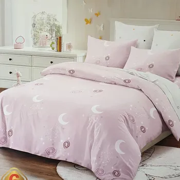 Povlečení Numberoplus Francouzské bavlněné povlečení růžová se měsíčkami