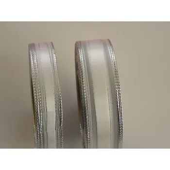 Stuha bílá se stříbrnou 25 mm