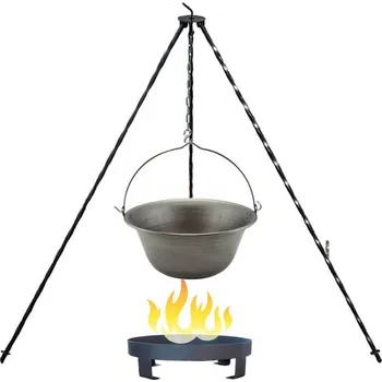 Kempingové nádobí Železný kotlík 14 L (0,75 mm) + klasická ocelová trojnožka 1,2 m + přenosné ohniště 36 cm