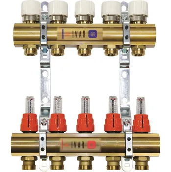 rozdělovač topení IVAR Sestava rozdělovač/sběrač CS 553 DVP - bez skříně - 1"xEK; 11cestný; mosaz (553679DVP)