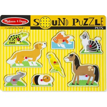 Melissa & Doug Dřevěné puzzle se zvuky, domácí zvířata
