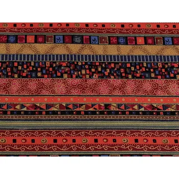 Bavlněná látka / plátno se zlatým potiskem - africký, etnický styl, barva 1 červená tmavá