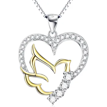 Řetízek Olivie Stříbrný náhrdelník ZLATÝ PTÁČEK V SRDCI 4695 Ag 925; ≤4,4 g.