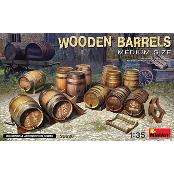 Plastikový model Miniart 1/35 Wooden Barrels - Medium Size (12 pcs.)
