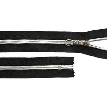 Zip Spirálový zip se stříbrnými zoubky No 5 délka 14 cm, barva Černá