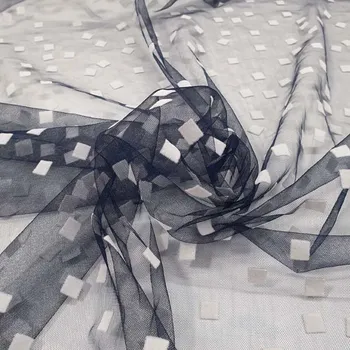 Tyl modrý, bílé čtverečky, š.150