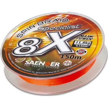 Saenger šňůra 8 X Specialist Spin Braid 150 m 0,18 mm oranžová