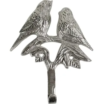 Věšák Stříbrný kovový háček s ptáčky - 15*3*18cm