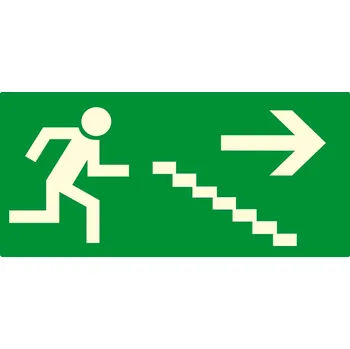 Fotoluminiscenční tabulka - únik schody vpravo dolů fotoluminscenční plast 200x100 mm