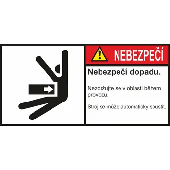 Značení Nebezpečí -nebezpečí dopadu samolepící vinylová fólie 140 x 70 mm