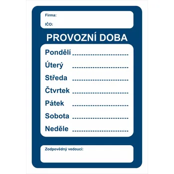 Značení Provozní doba plast 0,5mm A5 (210 x 148 mm)