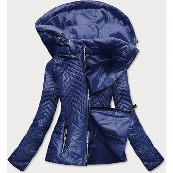 Tmavě modrá krátká dámská prošívaná bunda s kapucí (B9566) odstíny modré L (40)