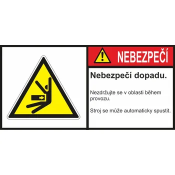 Značení Nebezpečí - nebezpečí dopadu samolepící vinylová fólie 35x70 mm