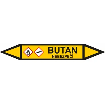 Značení Oboustranná šipka GHS - Butan Samolepka PVC 3: 672 x 105 mm