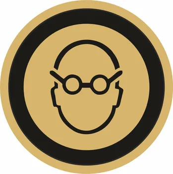 Samolepící etiketa Použij ochranu zraku - zlatá mat samolepící vinylová fólie 90x90 mm