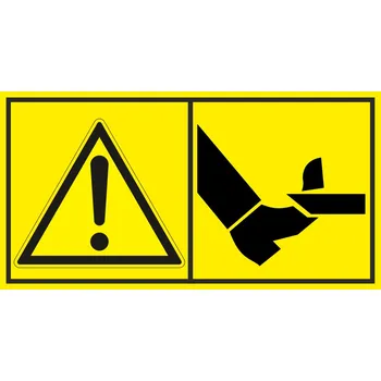 Výstraha - Nebezpečí useknutí chodidla zepředu samolepící vinylová fólie 45 x 85 mm