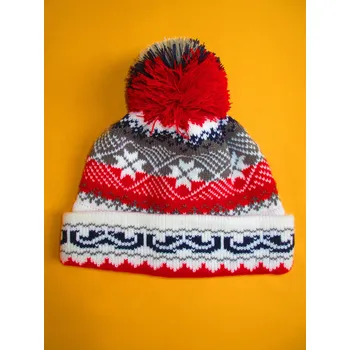 Čepice Miklov, ČR Zimní čepice s velkou bambulí Barva: červená+šedá, Velikost: 54-56