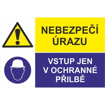 Nebezpečí úrazu / Vstup jen v ochranné přilbě samolepící PVC fólie 300x200 mm
