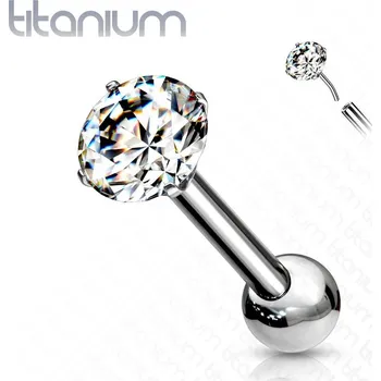 Piercing Cartilage piercing do ucha TITAN, 1,2 x 6mm zirkon 3 mm