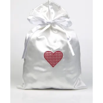 HEDVA ČESKÝ BROKÁT Dárkový pytlík PESh satén bílá s výšivkou SRDCE