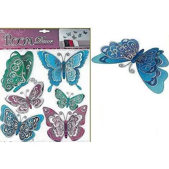 Samolepící dekorace Samolepky na zeď motýli modrozelení s pohyblivými křídly, 30x30cm