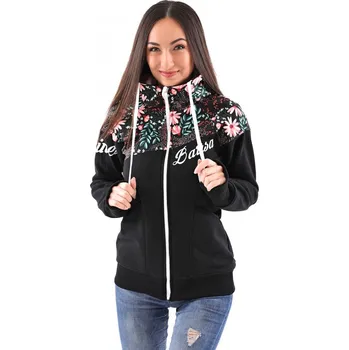 Dámská mikina Dámská softshell bundomikina s kapucí na zip Barrsa Double Soft Script Black/Flowers/Fuxie L