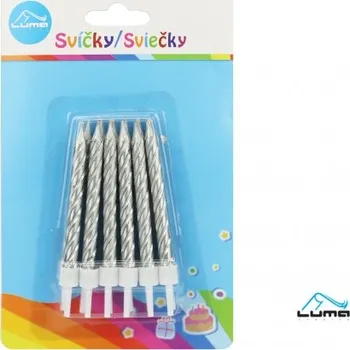 Svíčka Svíčka 12ks, SPIRÁLA stříbrná LUMA