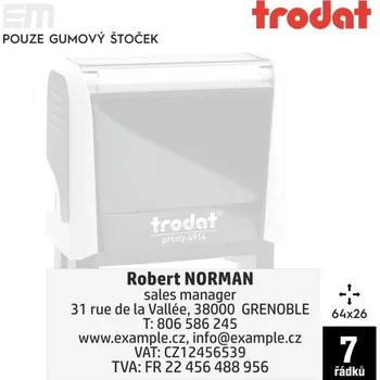 Textový štoček Razítko Trodat 4914 [64x26mm] - pouze gumový štoček