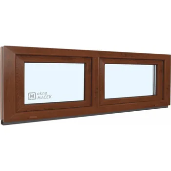 Okno Plastové okno - KNIPPING 70 AD, 2400x600 mm, S/S, ořech Sklo: čiré, Barva, imitace: ořech/bílá (jednostranně) + příslušenství a montážní materiál zdarma