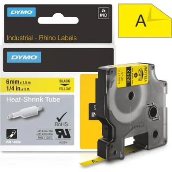 Pásek do tiskárny Páska Dymo Rhino bužírky, 6mm (18052) žlutá, černý tisk, 1,5m