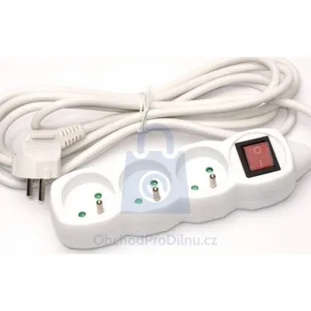 elektrický kabel Přívod prodlužovací s vypínačem 3 zásuvky 5 m + vyp., balení 1 ks