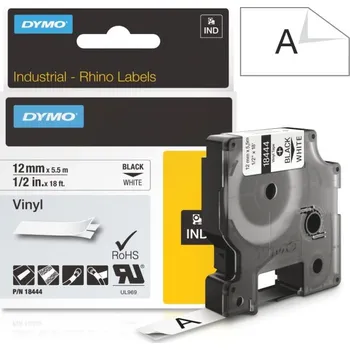 Pásek do tiskárny Páska Dymo Rhino vinyl, 12mm (18444) bílá, černý tisk, 5,5m