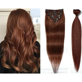 Příčesek CLIP IN 7pásů TMAVÝ KAŠTAN, 70g, 40cm, 100% lidské vlasy
