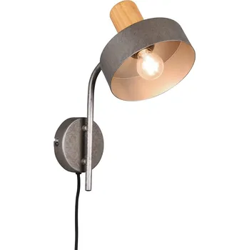 Nástěnné svítidlo Trio Leuchten 209500167 GAYA - Retro nástěnná lampa s dřevěným prkem a vypínačem na kabelu 1 x E14 (Nástěnná lampička s kabelem do zásuvky)