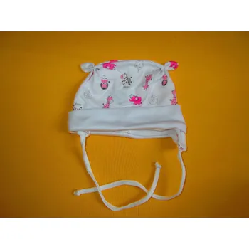 Dětská móda Arex, ČR Kojenecká bavlněná čepička s potiskem - vel. 42 Barva: bílá+růžová, Velikost: 42