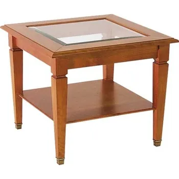 Konferenční stolek Stolek konferenční hranatý se sklem a fasetou 02x555, ořech antik