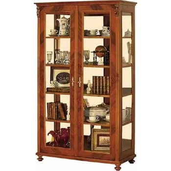 Obývací stěna Vitrína široká s rovnými dveřmi (skleněné police a osvětlení), kaštan