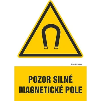 Značení Pozor, silné magnetické pole - samolepka 140 x 200 mm