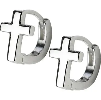Náušnice NUBIS® Maličké stříbrné náušnice kroužky s křížky - NB-3414