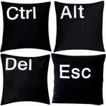 Ctrl Alt Del Esc polštář 100% bavlna - 40 cm x 40 cm - černé 3 set - Ctrl Alt Del