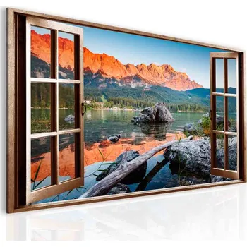 Malvis ® Obraz okno jezero Eibsee Velikost (šířka x výška): 90x60 cm
