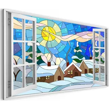 Malvis ® Obraz okno zimní vitráž Velikost (šířka x výška): 90x60 cm