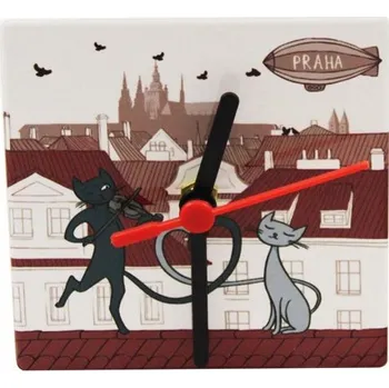 Hodiny Keramické hodiny Kočky ve městě Praha (Hodiny s kočkou, kočka)