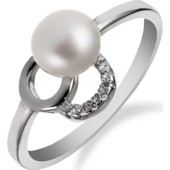 Prsten Romantický stříbrný prsten s perlou a zirkony - Meucci SP56R Velikost: 57