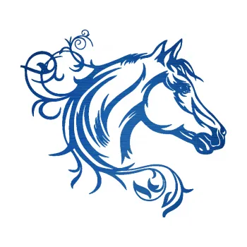 Samolepící dekorace SAMOLEPKA Kůň 061 pravá hlava s květinou (65 - škrábaný kov modrý) NA AUTO, NÁLEPKA, FÓLIE, POLEP, TUNING, VLASTNÍ TEXT, TISK, AUTOSAMOLEPKY.cz, POLEPY, OBRÁZEK, LOGO, SAMOLEPKY